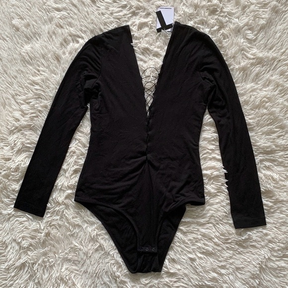 NWT alexander wang t lace up black bodysuit sz L - Picture 5 of 8